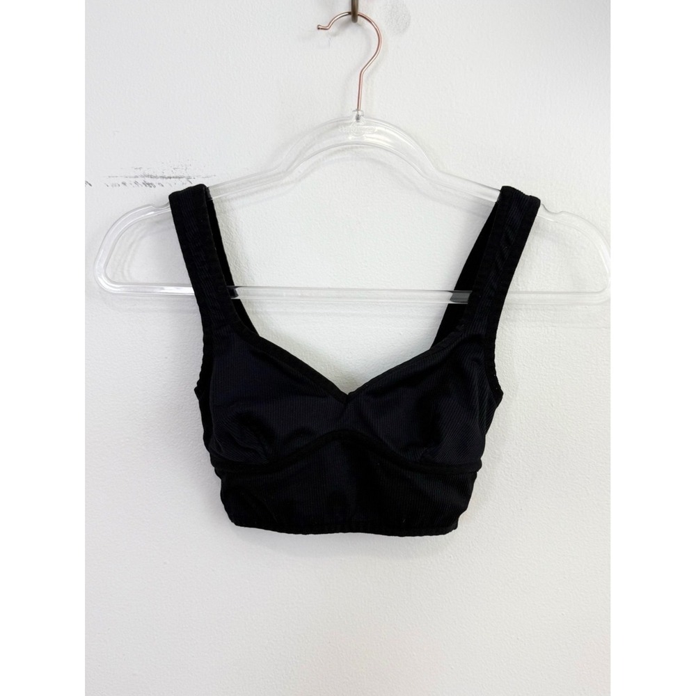 For Love & Lemons Black Ribbed Longline Sports Bra Crop Top Size XS